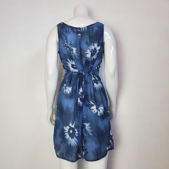 Vintage 90s Villoria Virini Blue Floral Semi-Sheer Dress - Picture 5 of 9